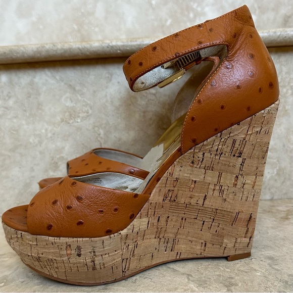 MICHAEL KORS Ariana Platform Wedges - Cork Wedge Ostrich Leather - Size 7-1/2 M - Picture 7 of 9
